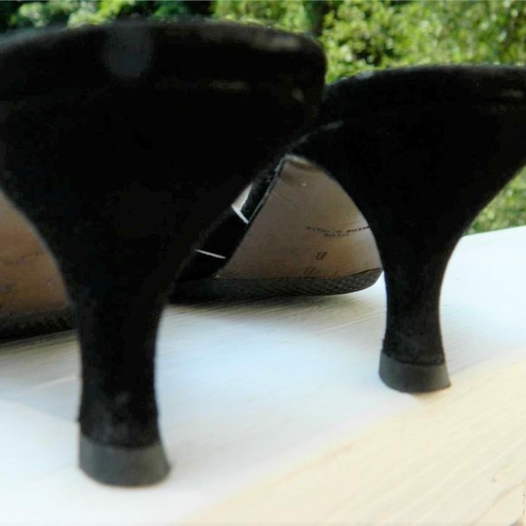 Walter Steiger Black Suede Kitten Heel Slides/Mules/Shoes Handmade Italy sz 8 - Picture 11 of 12